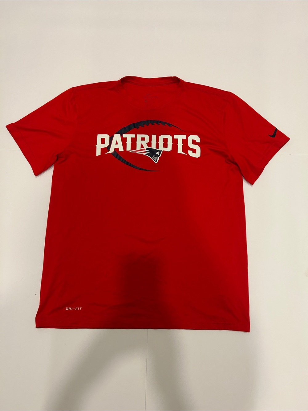 Nike Red Patriots Graphic Tee with Navy & White Logo